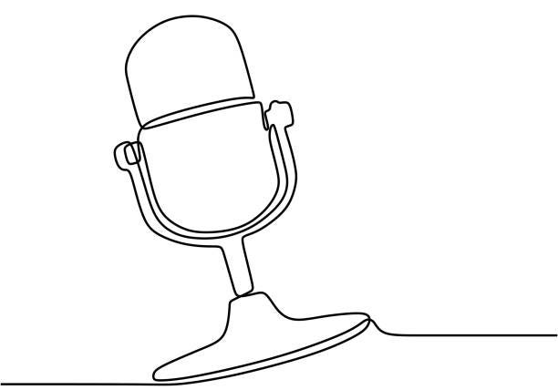 Continuous line drawing of vector radio station microphone icon. Podcast microphone hand draw minimalist design painted on white background. Outline sound recording concept single line art Continuous line drawing of vector radio station microphone icon. Podcast microphone hand draw minimalist design painted on white background. Outline sound recording concept single line art podcast icon stock illustrations