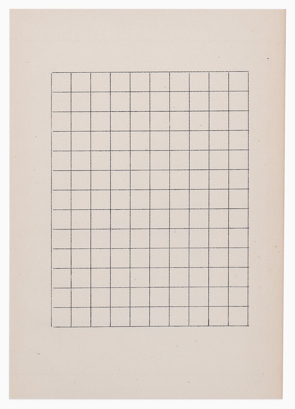 Victoria Burge, Graphs & Grids, (detail), (typewritten ink on paper in 11 parts, accompanied by an enclosure of binder’s board with foil stamp in two parts and a paper folder; installation dimensions are variable), 2023 [Krakow Witkin Gallery, Boston, MA. © Victoria Burge]