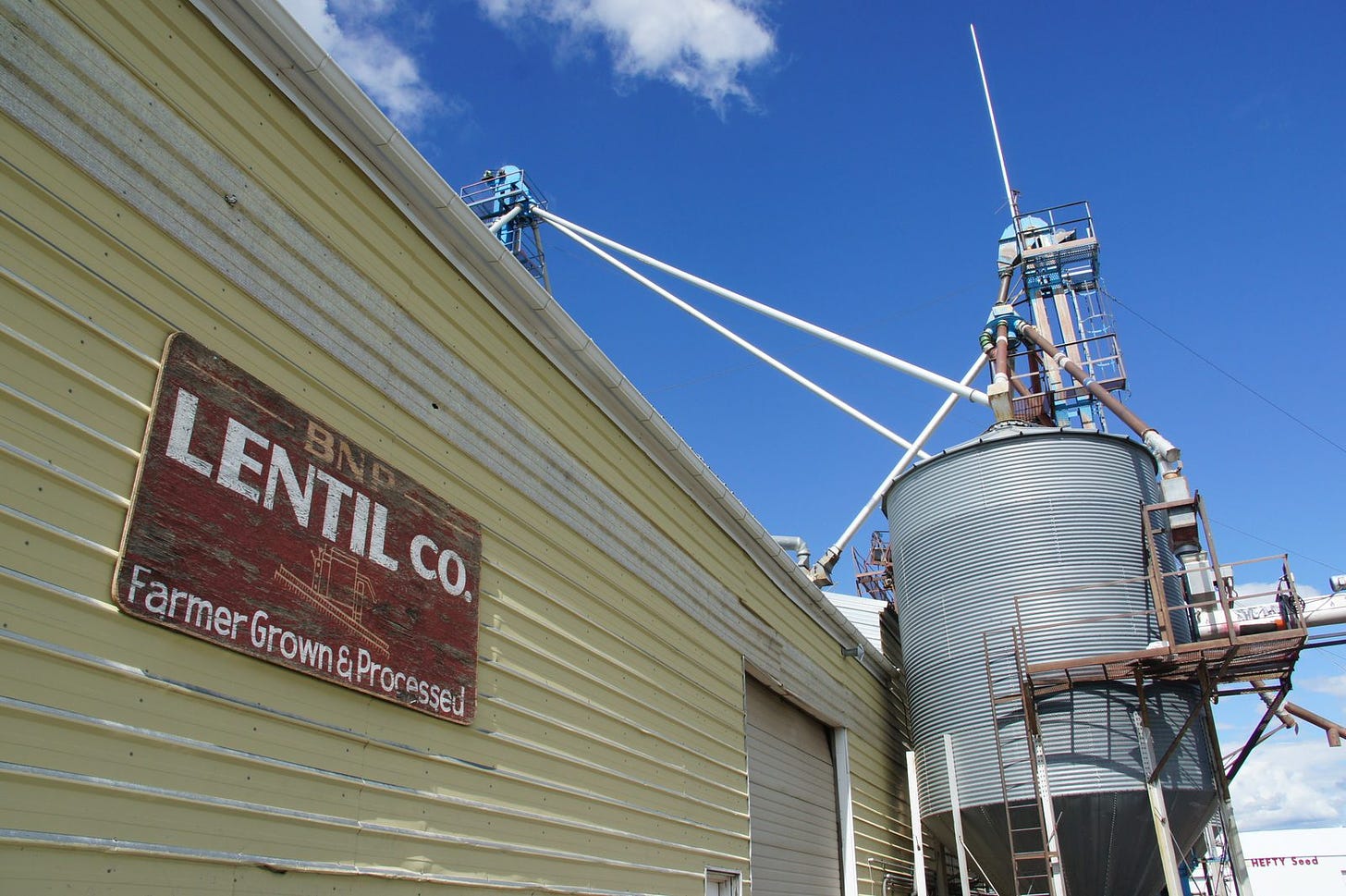 Old-school sign at a lentil sorting facility.