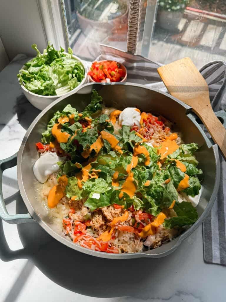 Chicken Taco Rice in a Skillet Pan.