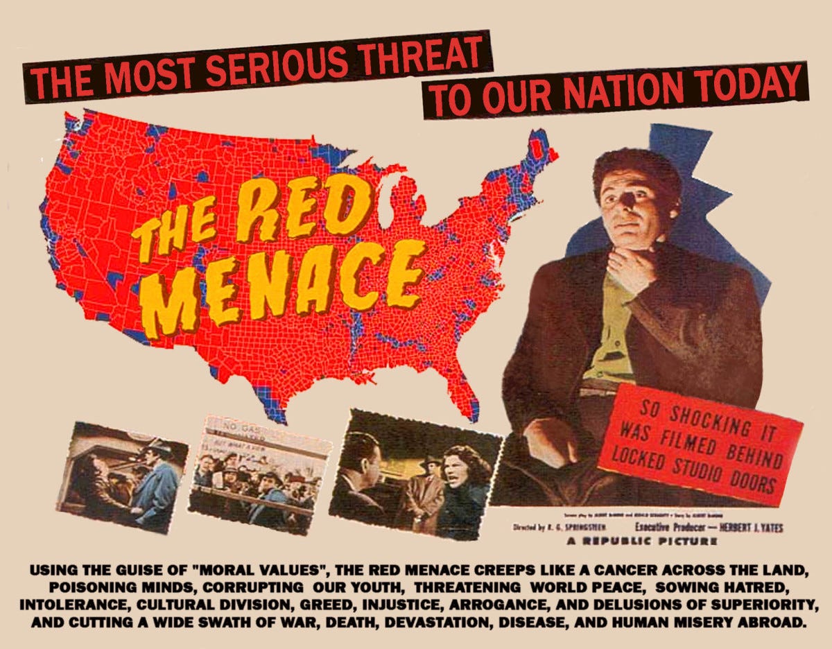 Old school poster: "The most serious threat to our nation today - the Red Menace"