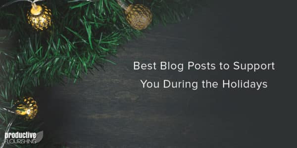 Dark grain wood with green garland and gold bells. Text overlay: Best Blogs to Support You During the Holidays