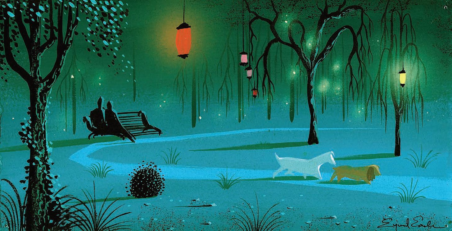 Disney "Lady and the Tramp" 1955 concept art by Eyvind Earle | Disney  concept art, Concept art, Disney animation art