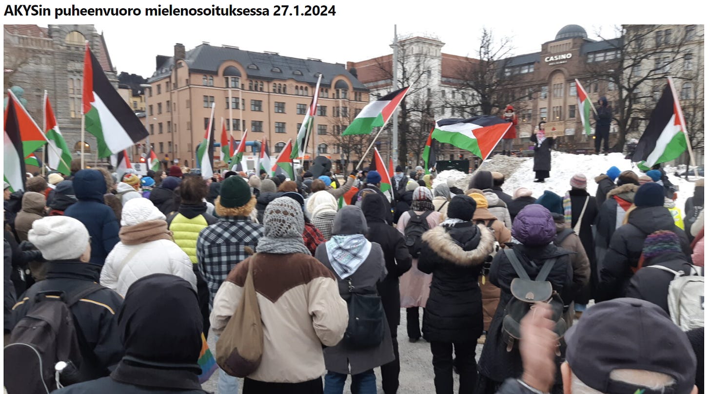 AKYS Ry osallistui Helsingissä Hamasia tukevaan marssiin ja piti siellä puheenvuoron.