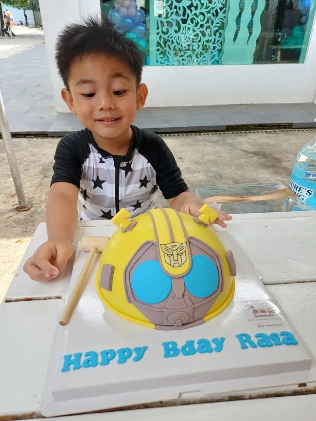 Rafa with his Tsokonata Chocolate Pinata Cake