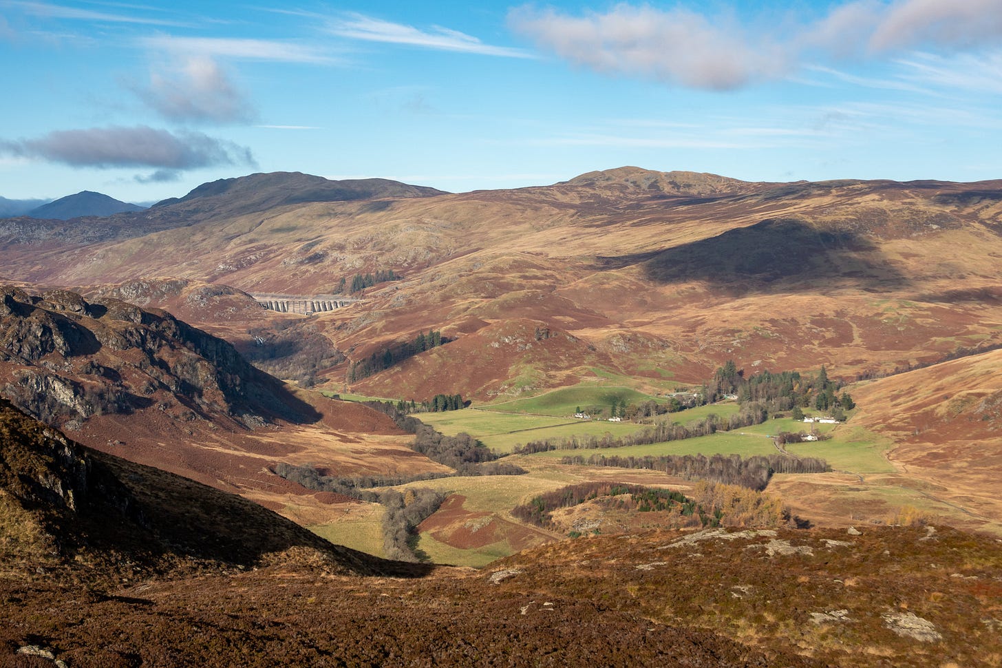 View over Invergeldie with the lodge in trees on the right and Glen Lednock Dam mid left © Felicity Martin View over Invergeldie with the lodge in trees on the right and Glen Lednock Dam mid left © Felicity Martin