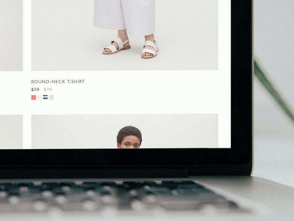 laptop computer displaying Mango pants