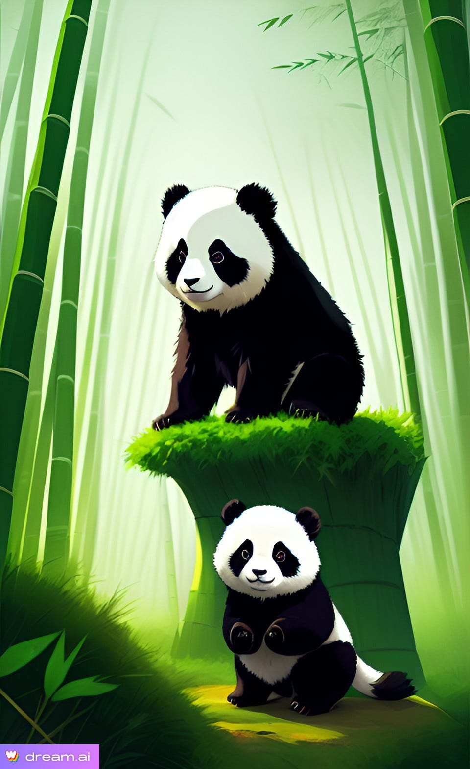 A.I. image of two cute cartoon pandas