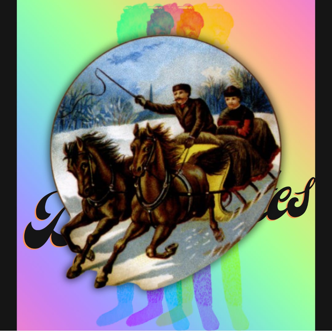 The horse-drawn sleigh image from the Christmas in the Heart cover superimposed over the Dylantantes logo