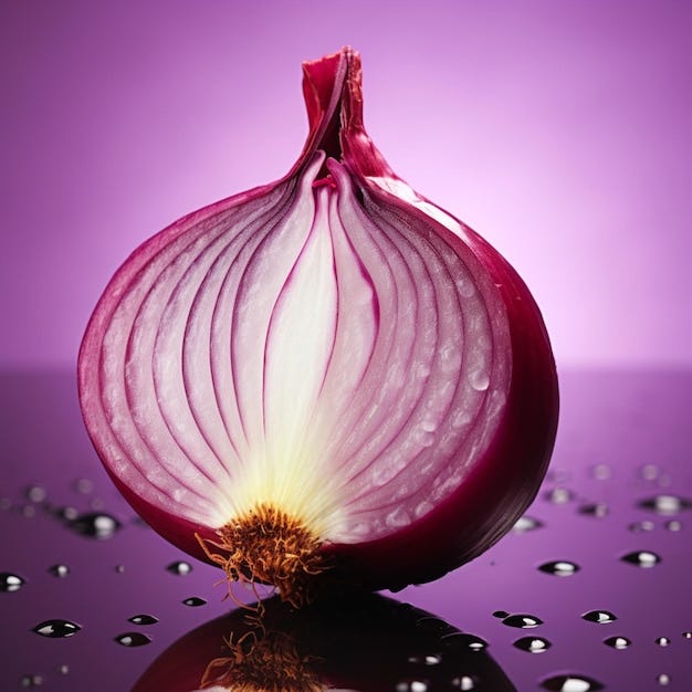 Red onion slice layers translucent adorn a reflective pink purple backdrop  For Social Media Post S | Premium AI-generated image