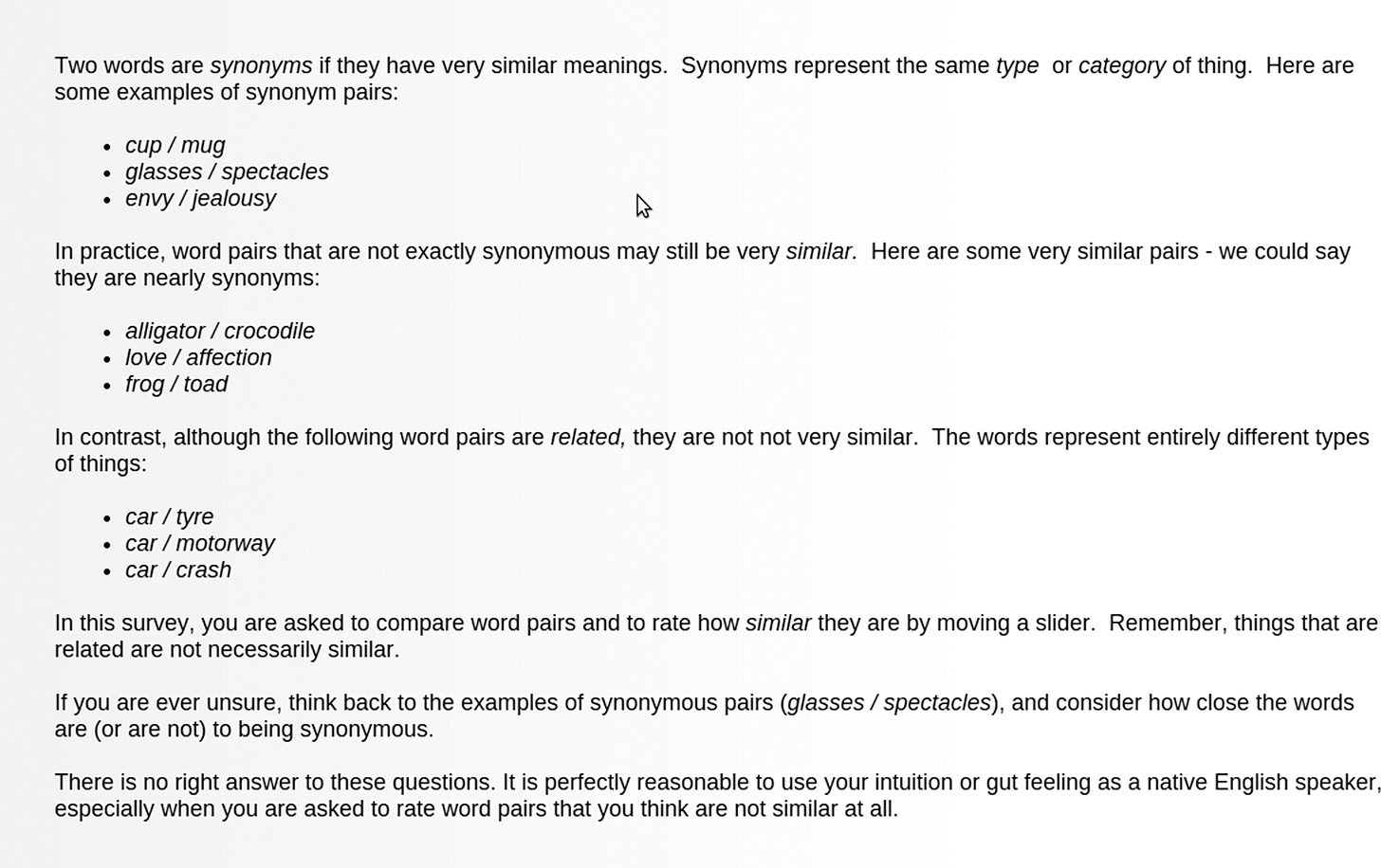 Instructions for SimLex-999 annotators.