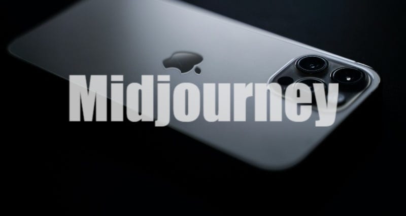 Midjourney text over an image of an iPhone