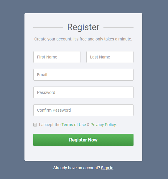 Bootstrap Simple Registration Form Template