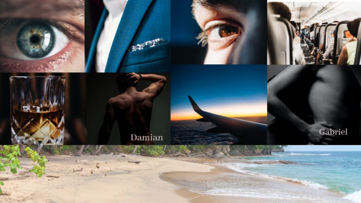 Mood board of my upcoming book, featuring the two MCs, Damian and Gabriel.
