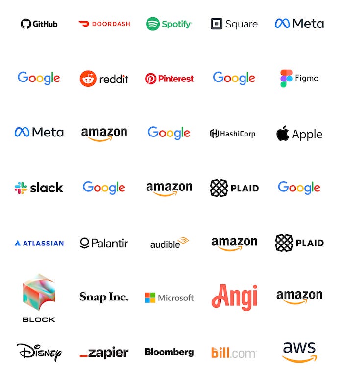 companies that Formation has helped their fellows land life changing roles at. Some companies include GitHub, DoorDash, Spotify, Square, Google, Reddit, Pinterest, Meta, Amazon, Apple, etc.