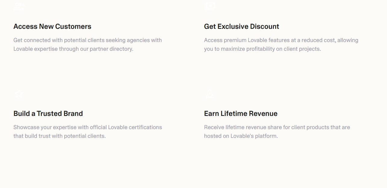 What agencies get from partnering with Lovable