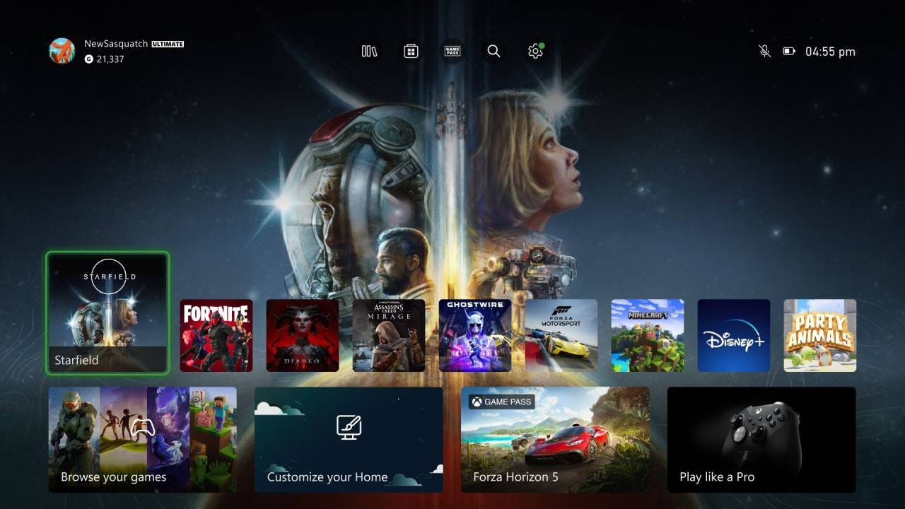 New Xbox home screen