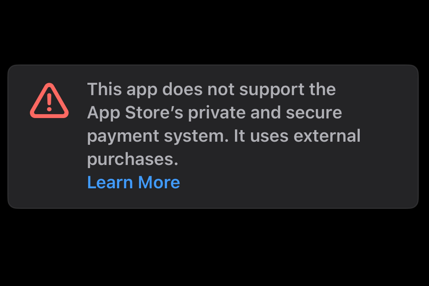 Apple App Store EU warning message