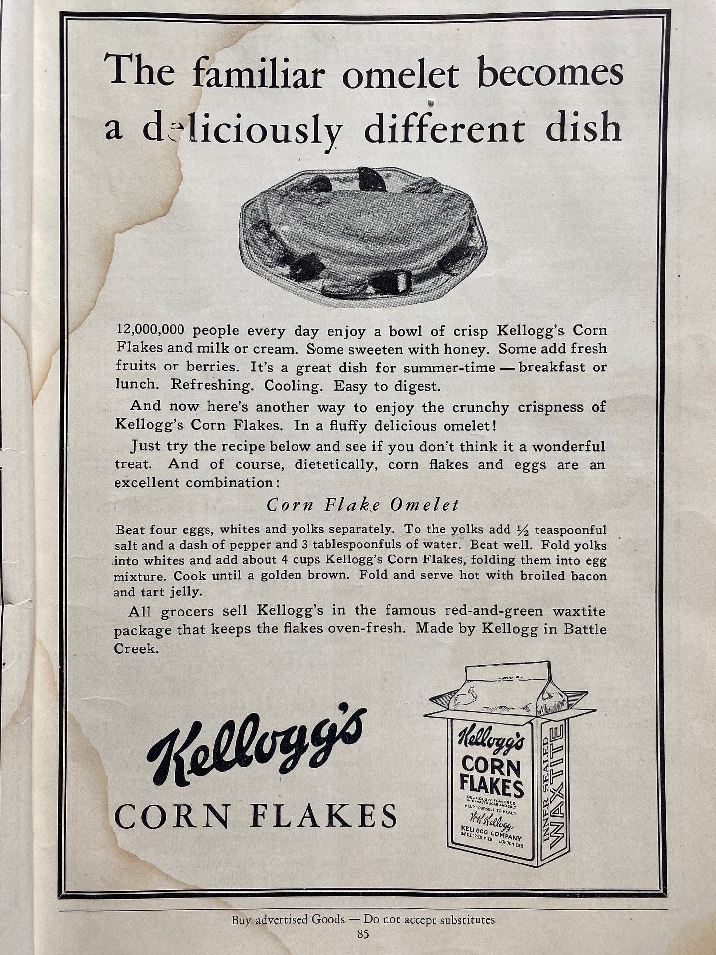 Kellogg's Corn Flakes ad from American Cookery