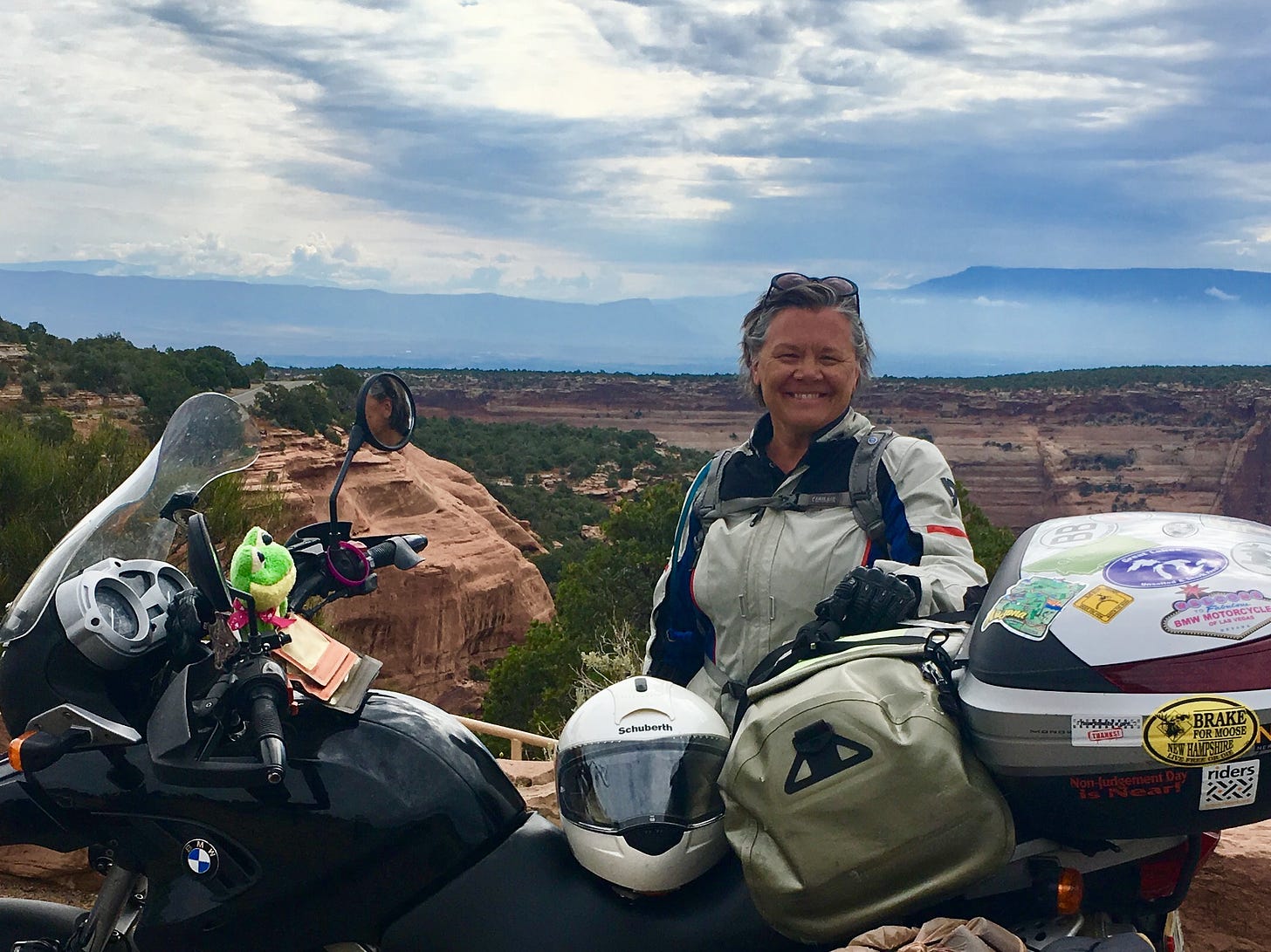 Tamela and her motorcycle at Colorado National Monument, 2017