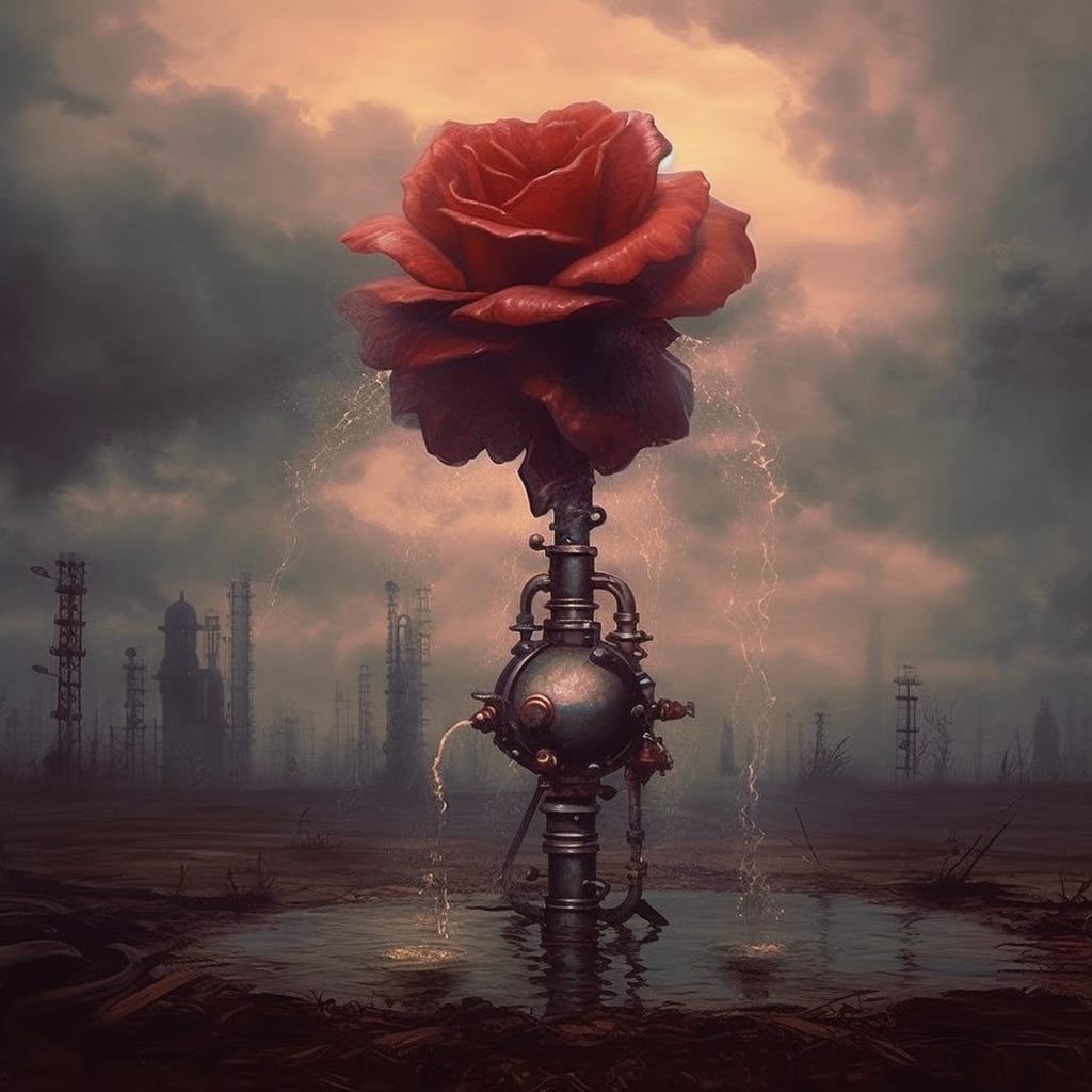 methane gas as a rose, gothic romantic, thought provoking--q 2