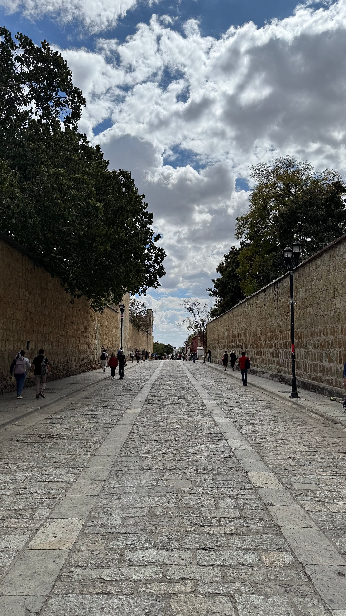 A long, straight street in Oaxaca.