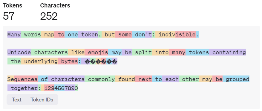 A screenshot from OpenAI’s tokenizer