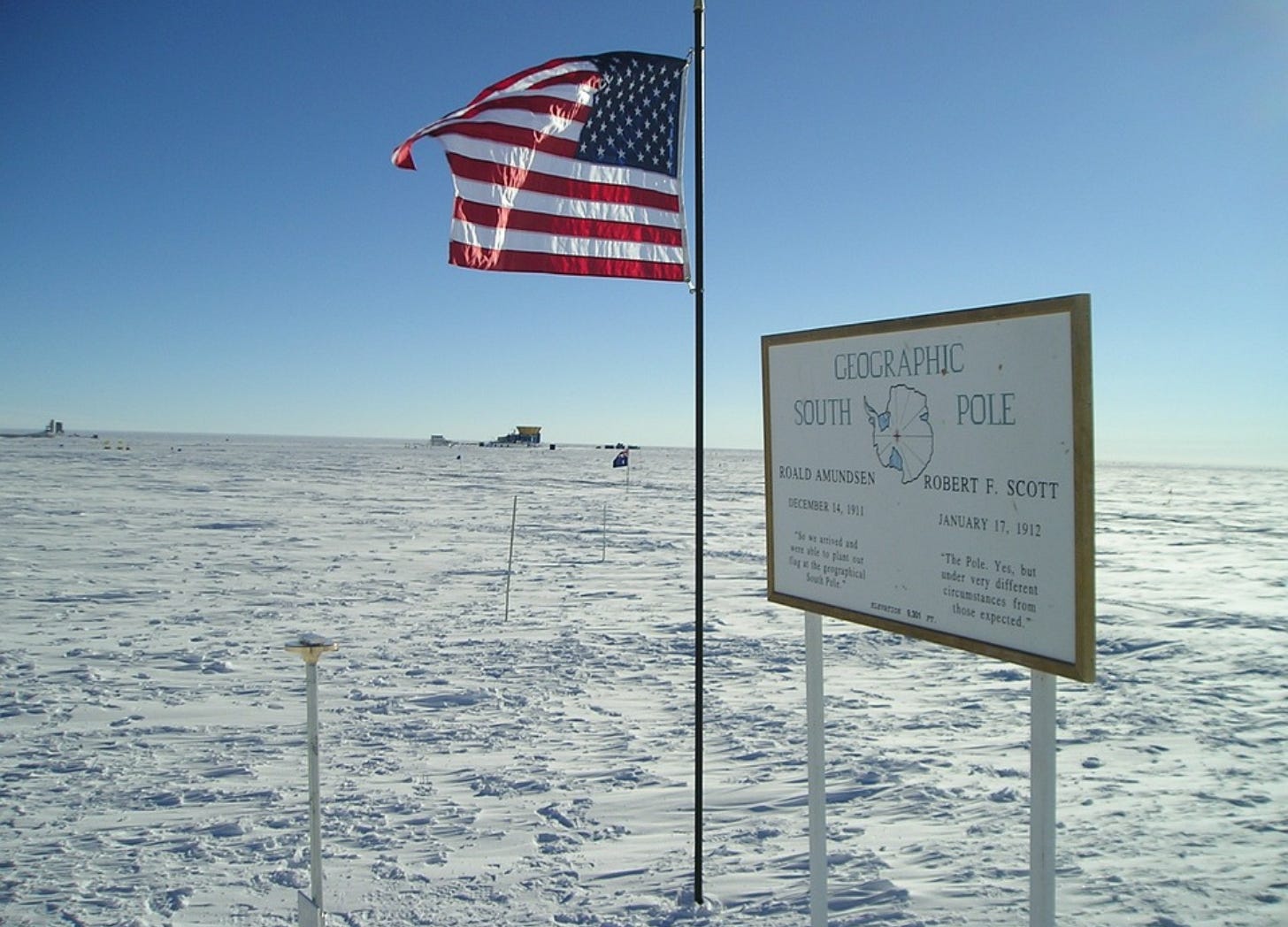 Flag and sign at the South Pole