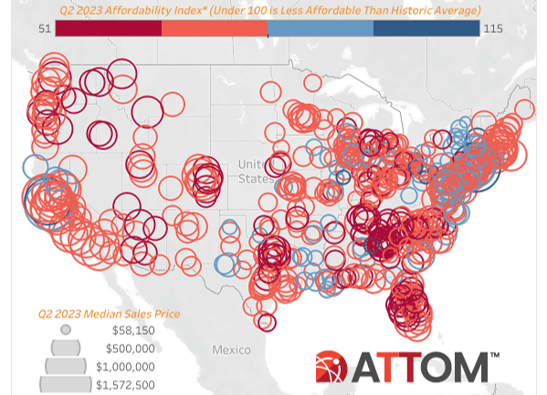 ATTOM Q2 2023 Home Affordability Report Heat Map