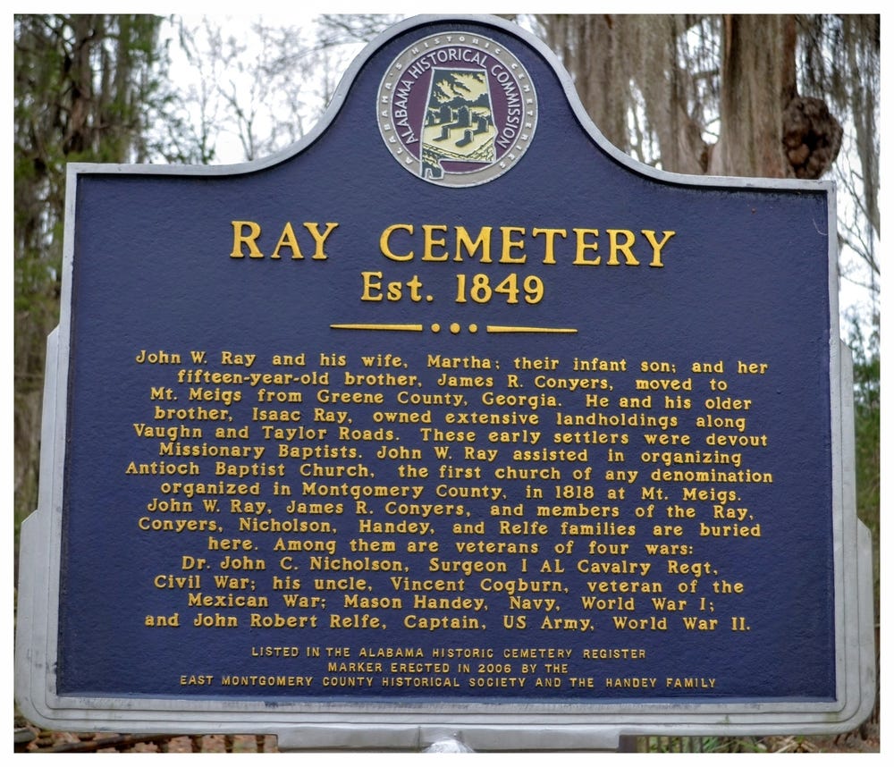 Ray Cemetery historical marker, Montgomery, Montgomery County, Alabama