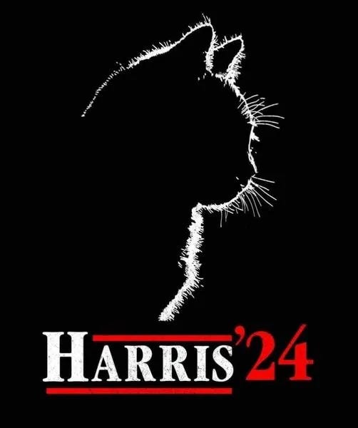 Silhouette of cat against dark background; Harris 24 in text at bottom