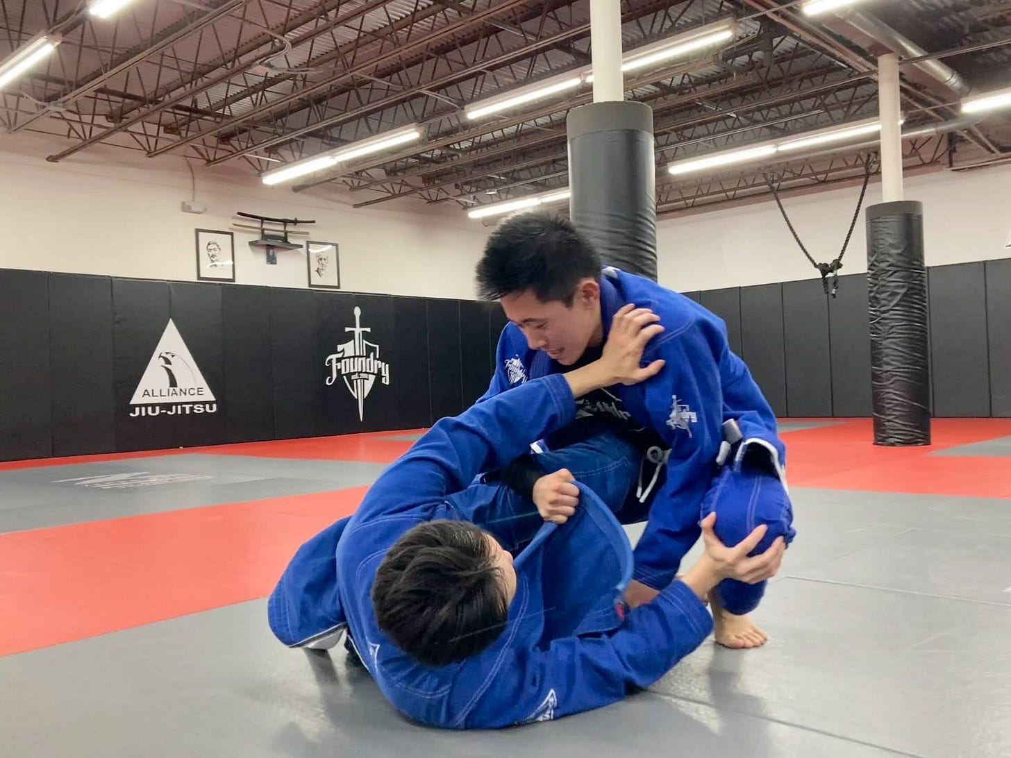 Rolling in Brazilian Jiu-Jitsu.