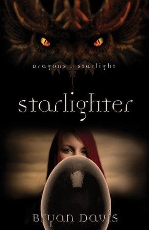 starlighter cover, a redhaired girl looking of a black egg, dragon eyes across the top