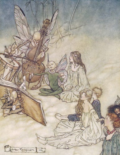 Fairy Musicians, Antique Print by Arthur Rackham