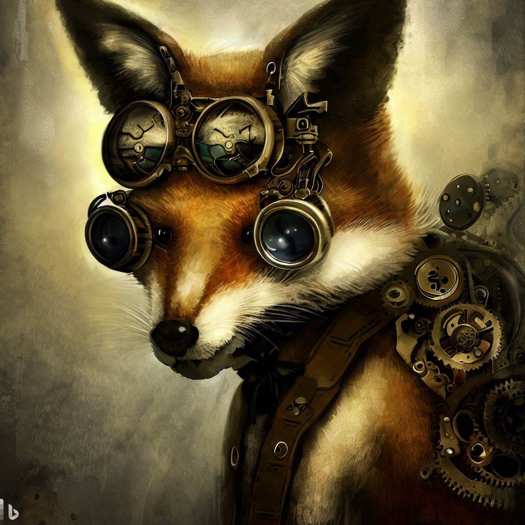 steampunk fox, digital art