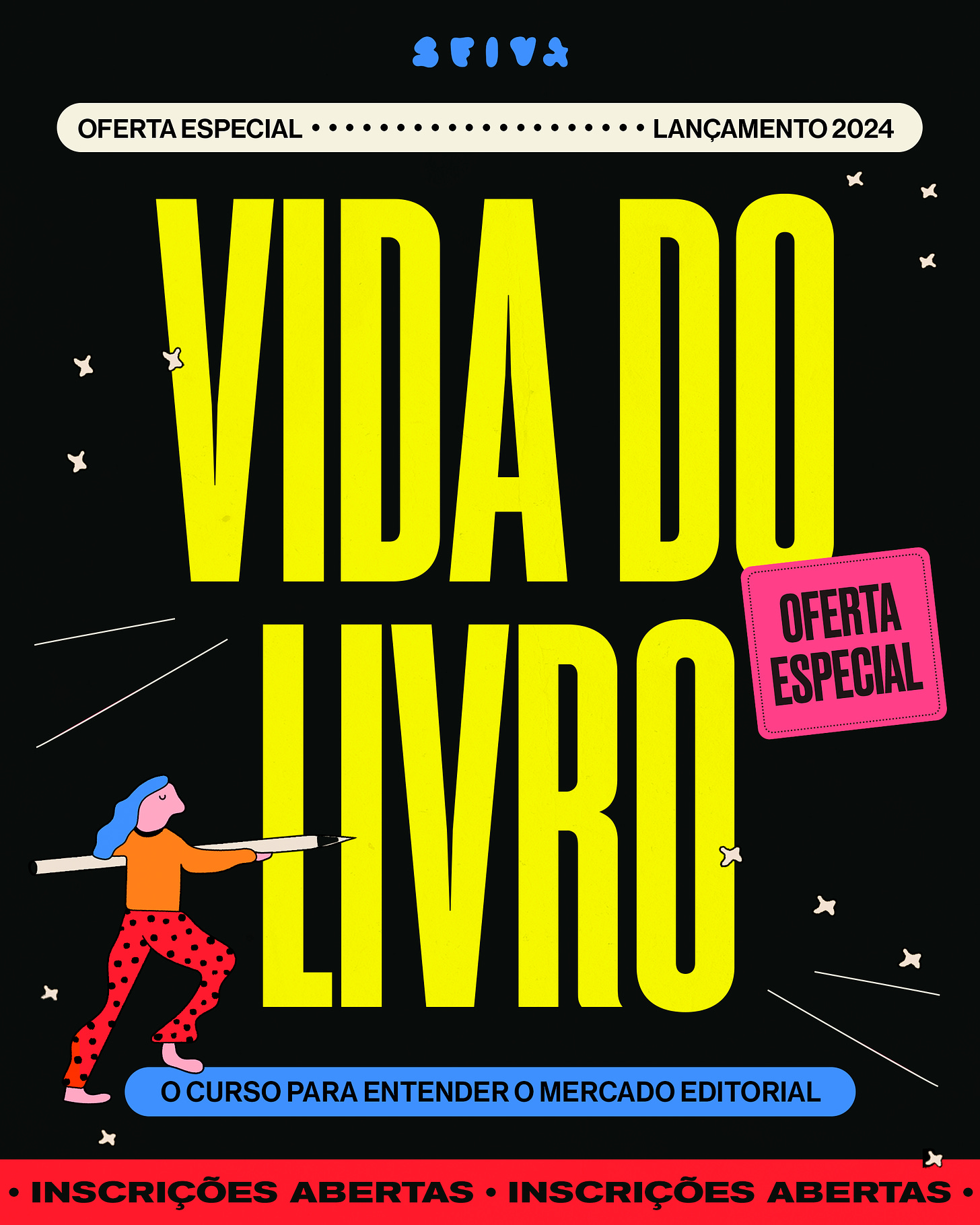 Card de Inscrições abertas do curso Vida do Livro, turma 2024, com oferta especial