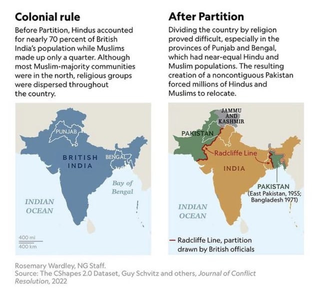 r/coolguides - The map of india pre and post partition.