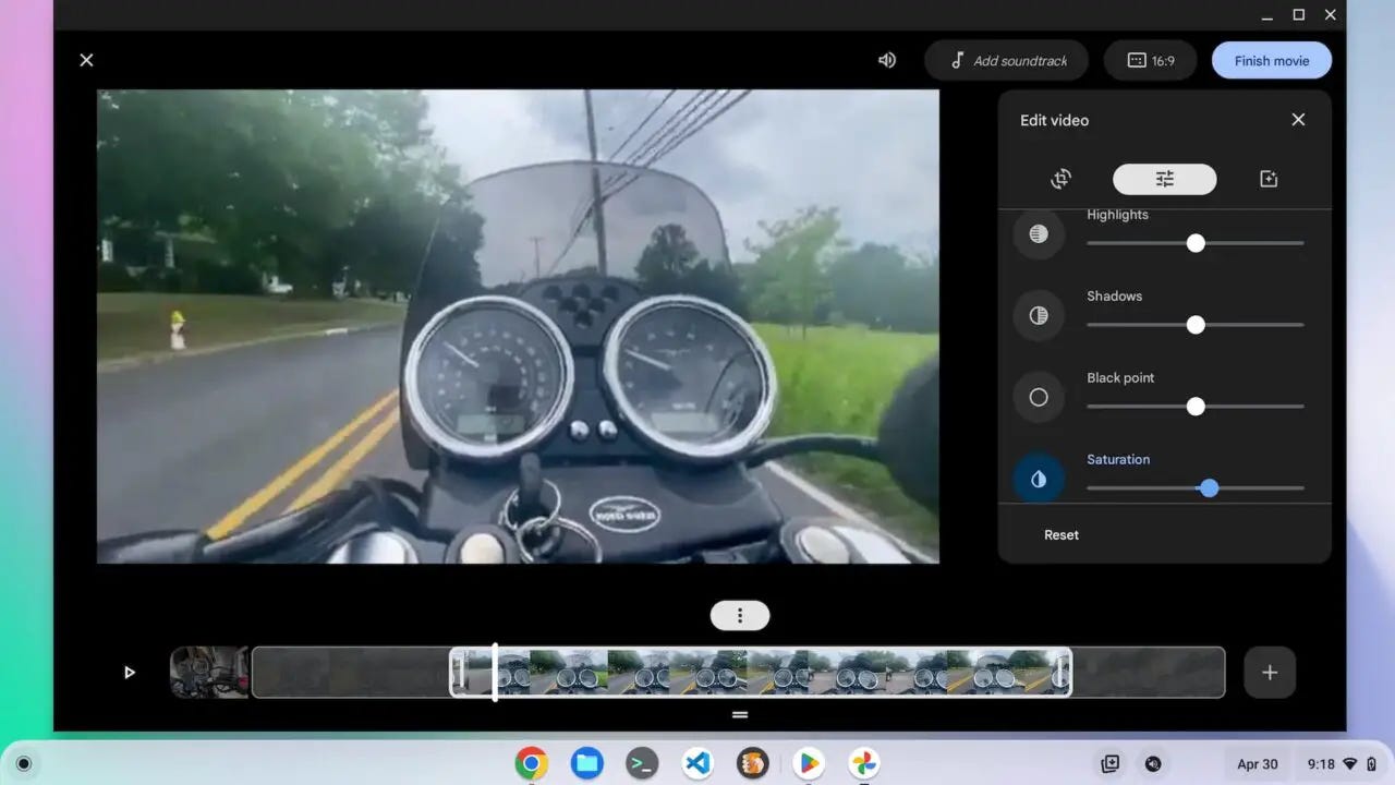 Google Photos video editor on a Chromebook
