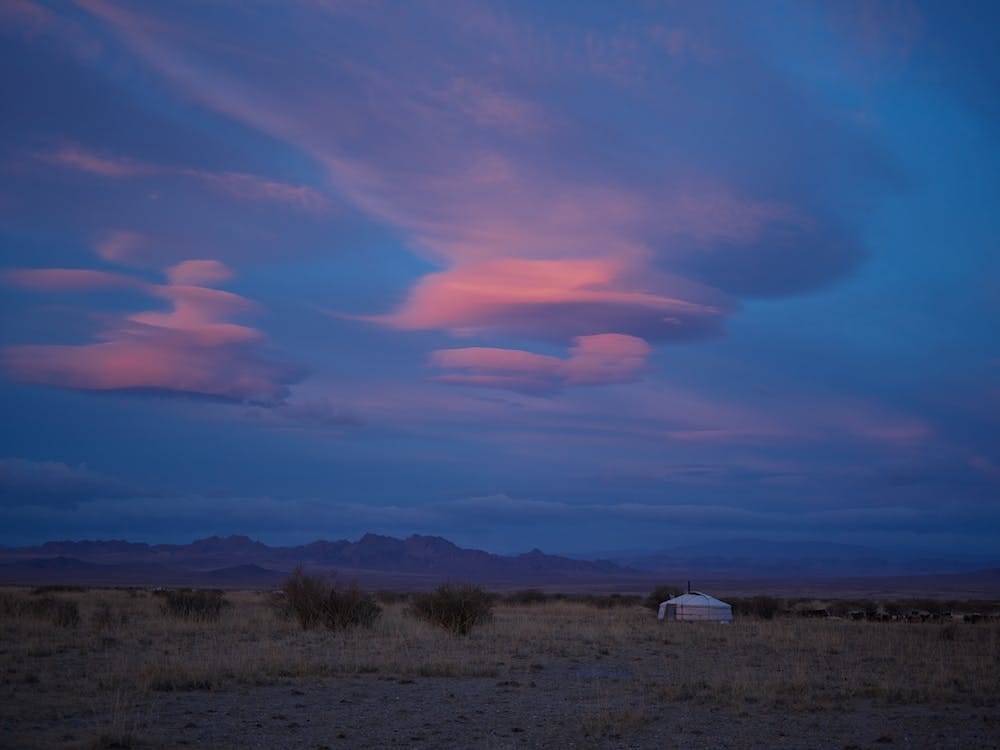 Traditional Mongolian ger by dusk