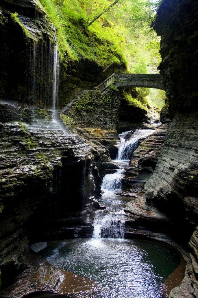 The main event - cascading falls below a bridge in Watkins Glen State Park.