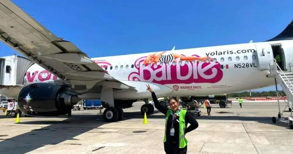 Volaris airplane with Barbie logo