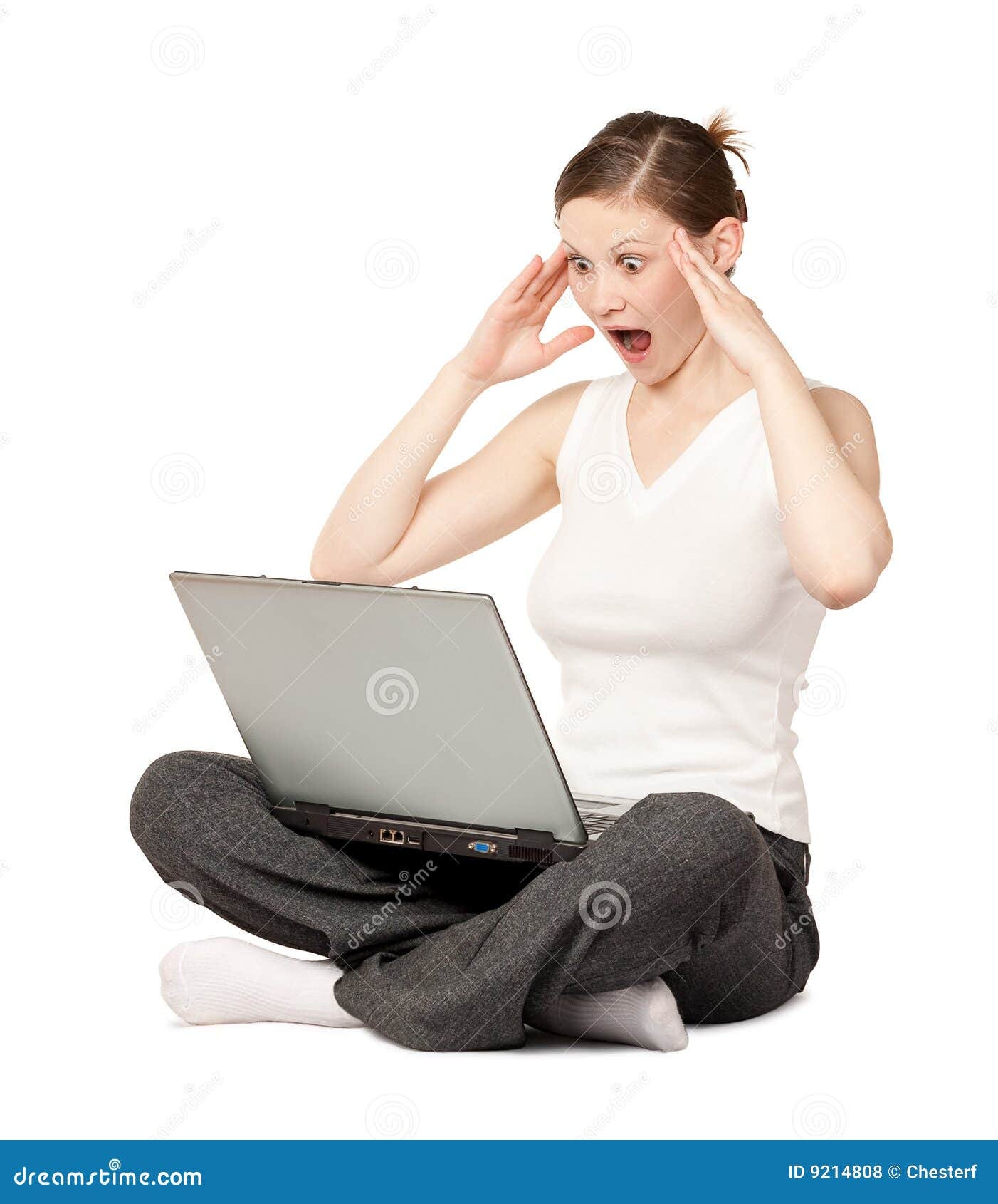 Amazed woman with laptop stock photo. Image of portrait - 9214808