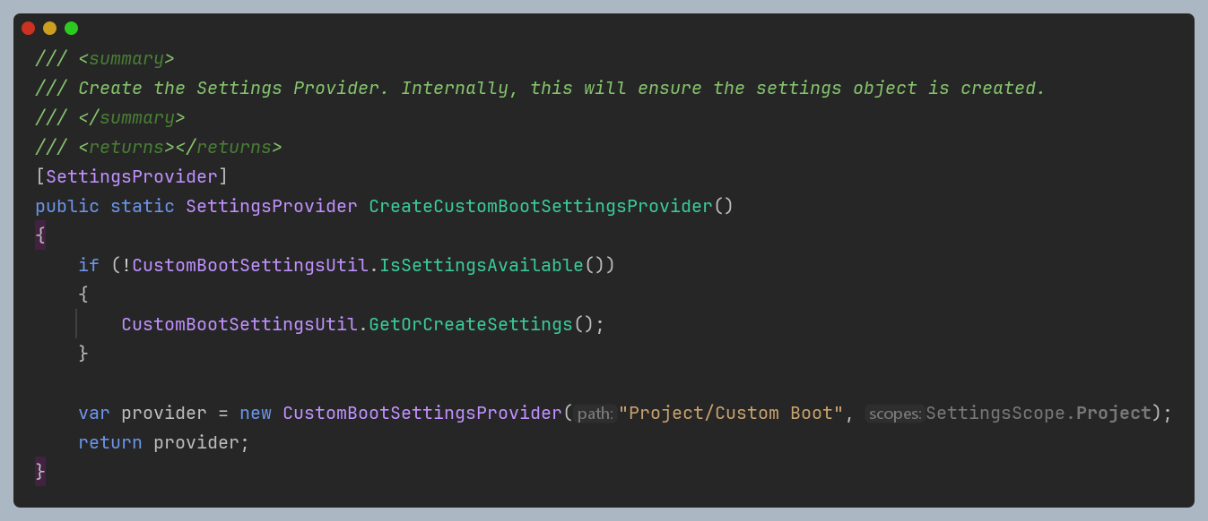 Source code for a custom Unity SettingsProvider