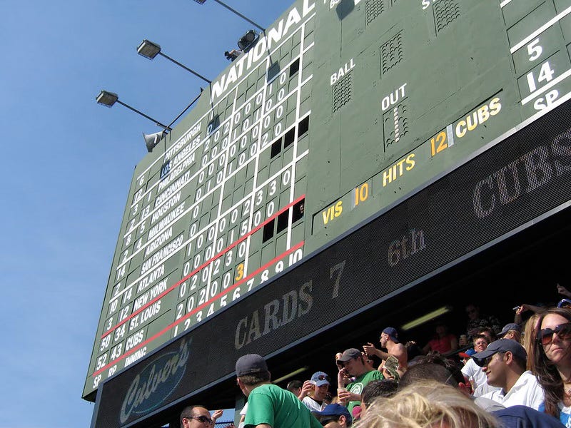 The scoreboard at Wrigley Field