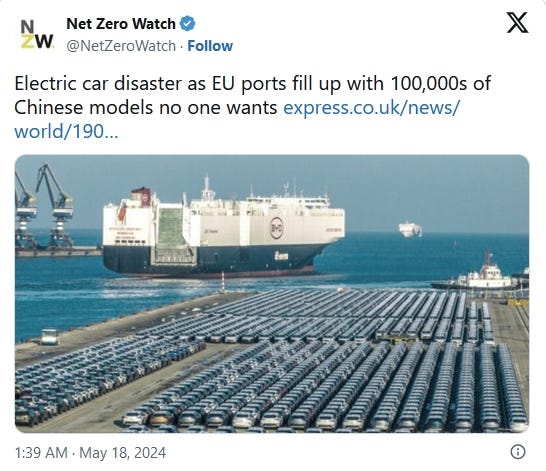 Electric car disaster as EU ports fill up with 100,000s of Chinese models no one wants https://www.express.co.uk/news/world/1900555/eu-news-china-electric-cars-antwerp-zeebrugge