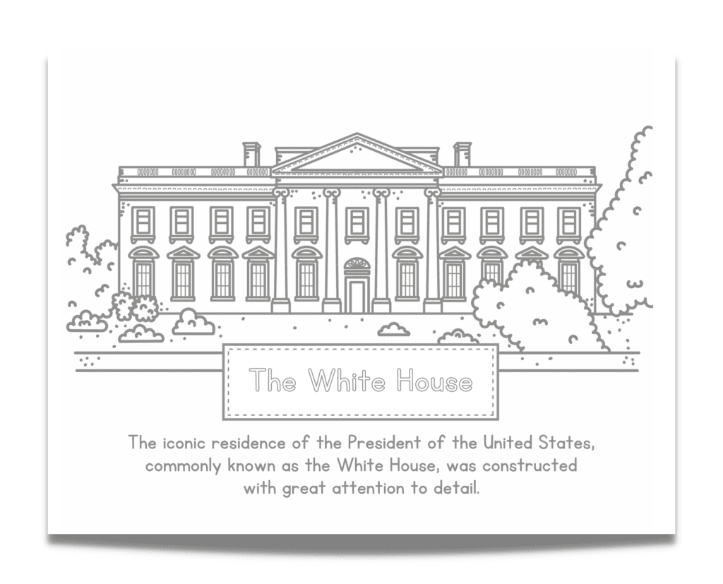 This featured image shows a picture of a White House Coloring page!