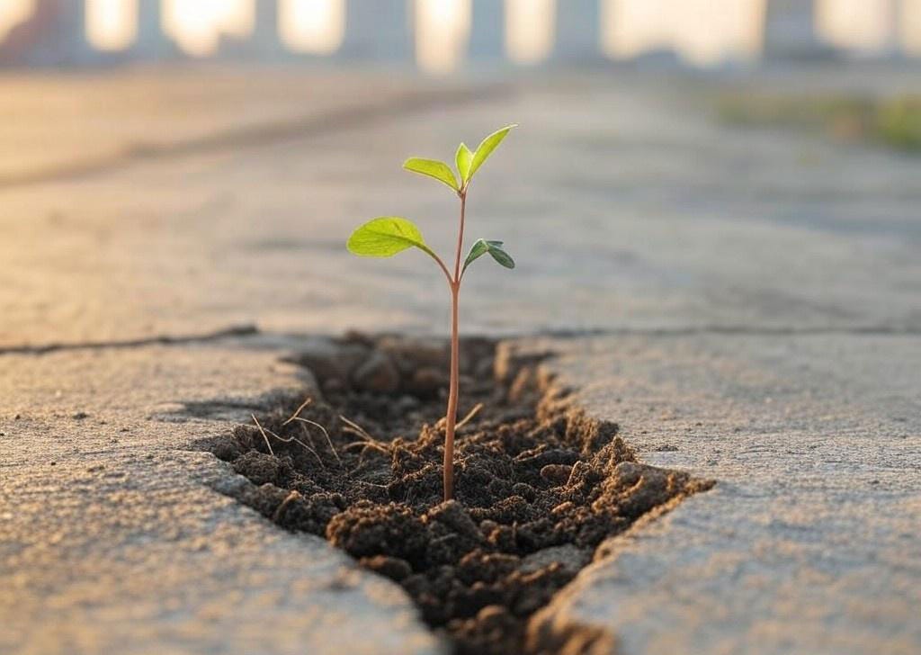 Plant growing from crack in the pavement.