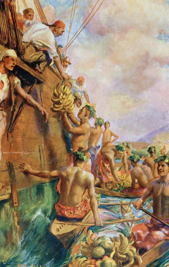 The Arrival of Captain James Cook in Tahiti by Vintage Design Pics from the Life and Voyages of Captain James Cook by C.G. Cash published in 1910