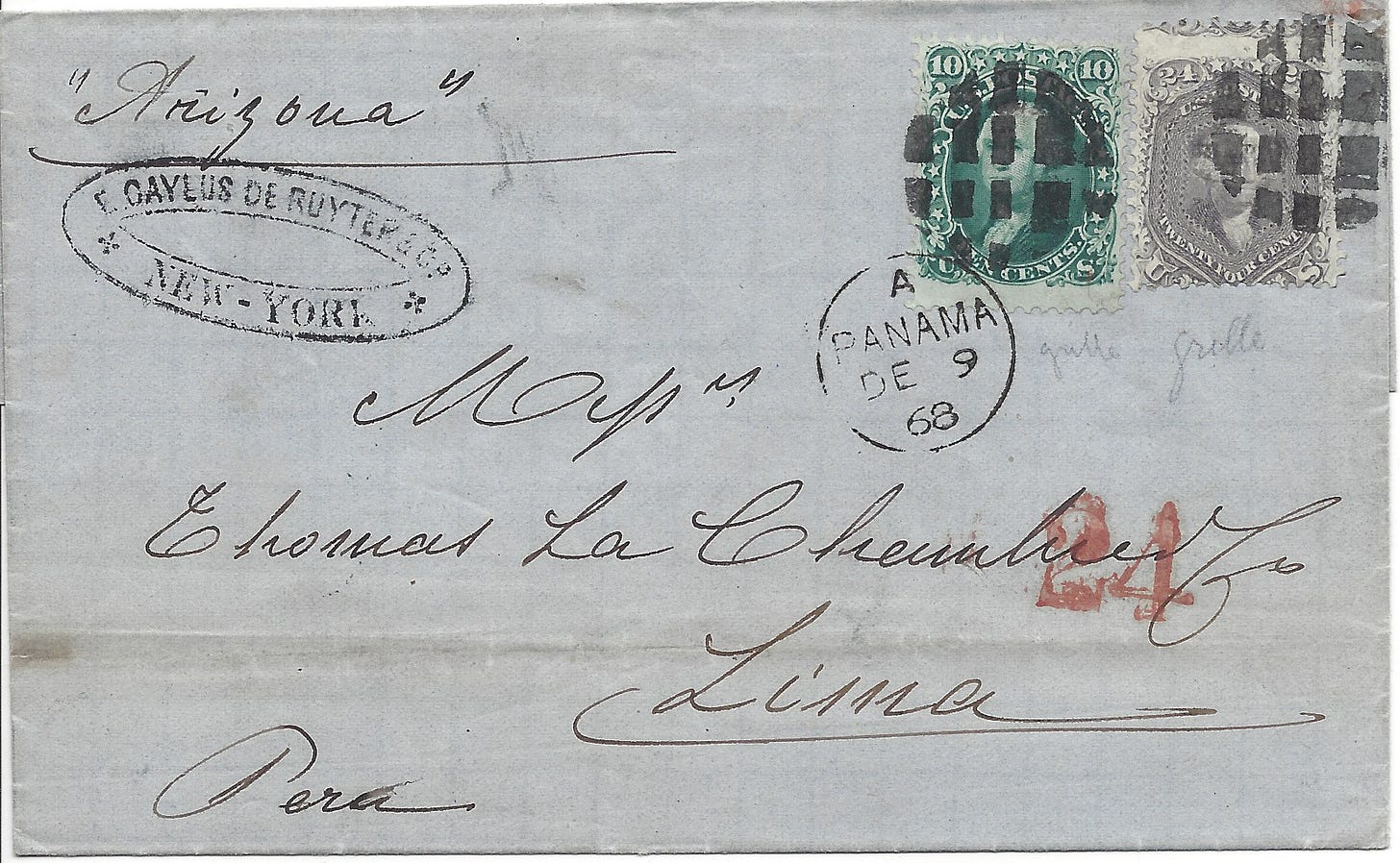 1868 folded letter from US to Peru