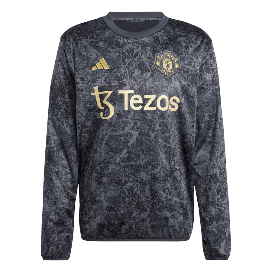 Manchester United adidas Stone Roses Pre Match Warm Top - Black